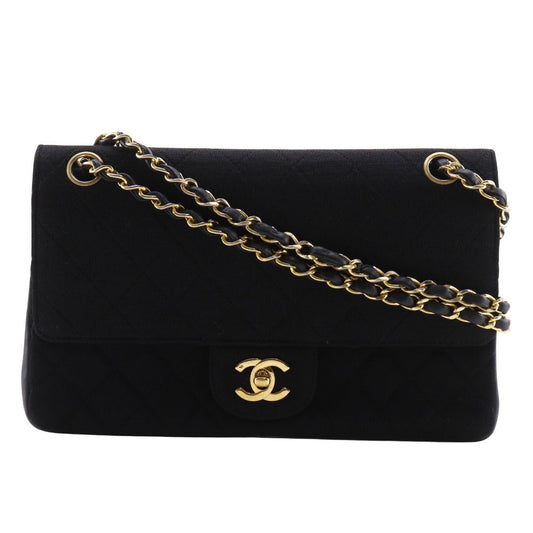 CHANEL Shoulder Bag Cotton, Leather black Double flap Matrasse 25