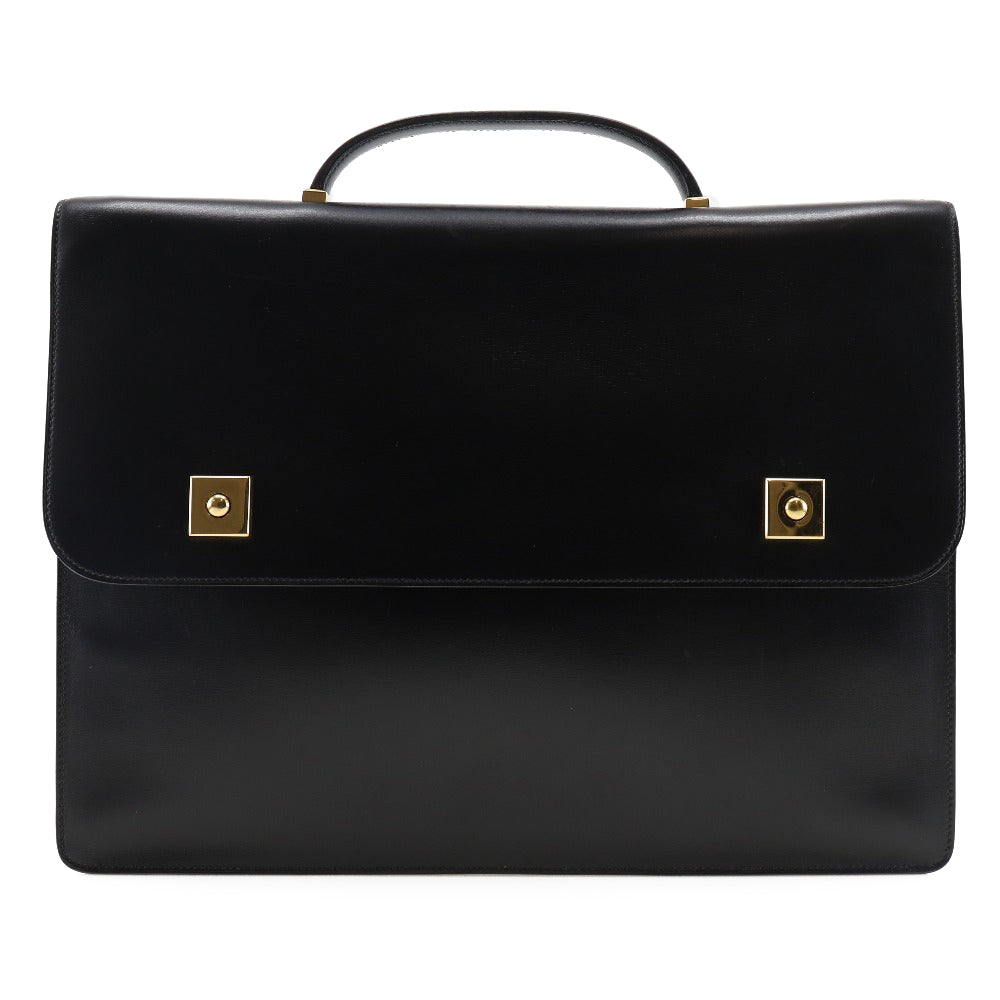 HERMES Business bag Calfskin Black/Gold Metal Briefcase Danube 38 mens