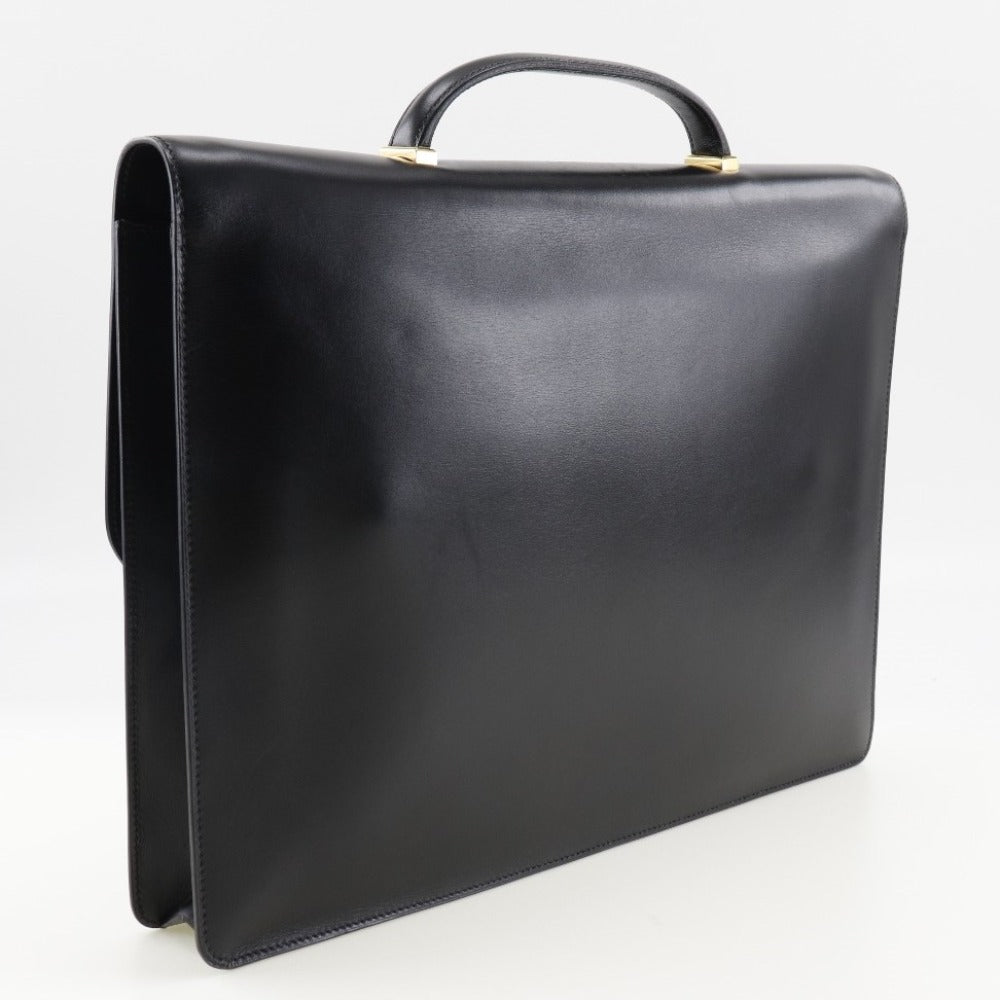 HERMES Business bag Calfskin Black/Gold Metal Briefcase Danube 38 mens