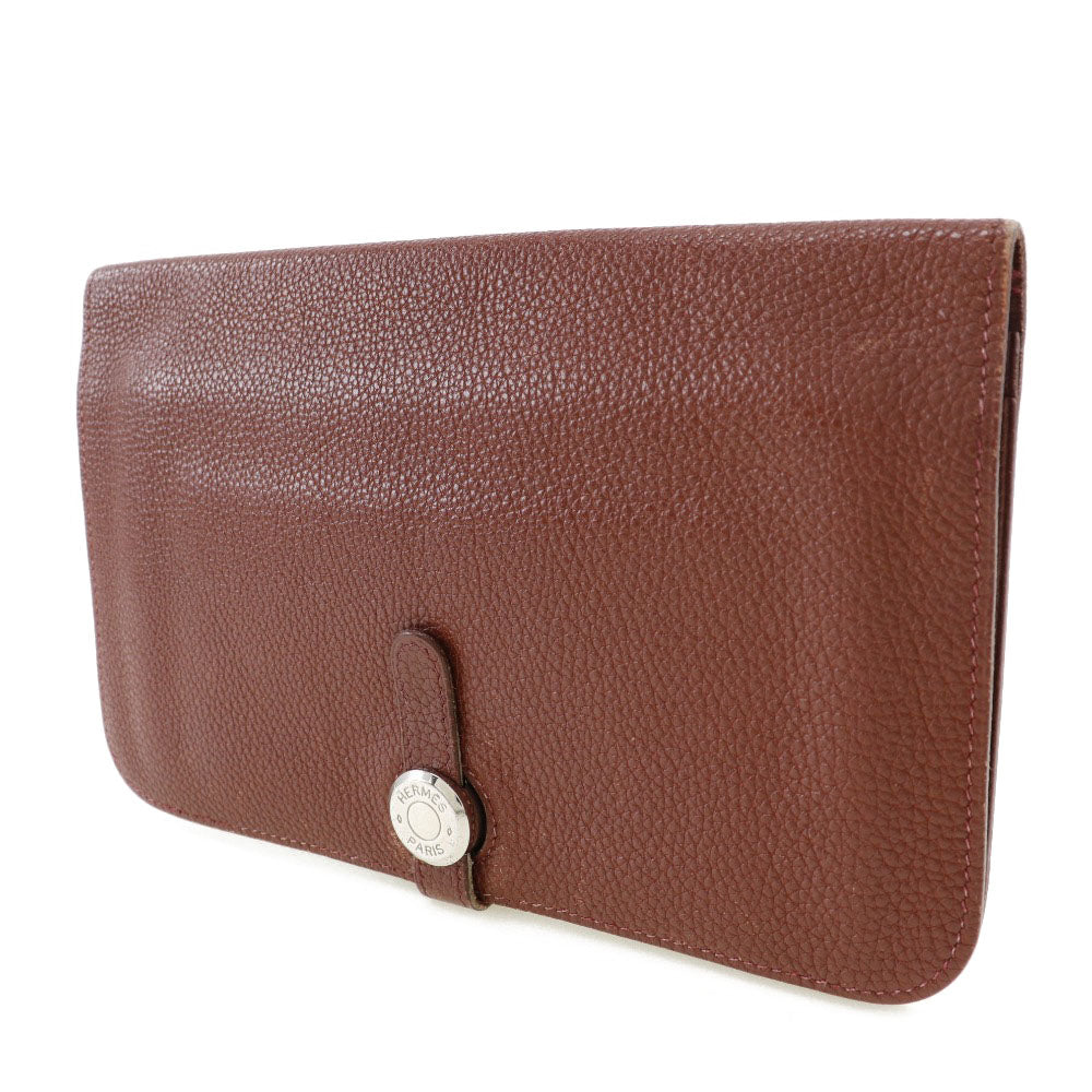 HERMES Long Wallet Purse Taurillon Clemence SilverMetal Dogon GM Women