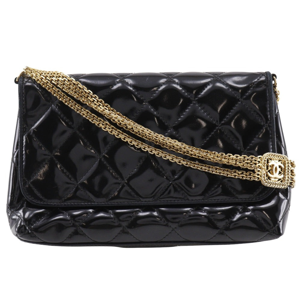 CHANEL Shoulder Bag enamel black Matrasse ChainShoulder