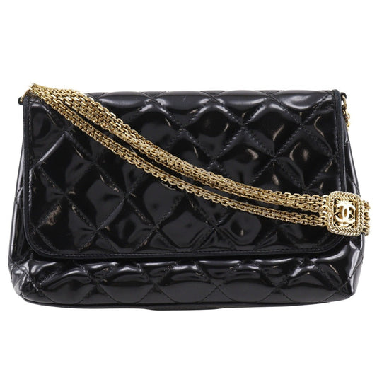 CHANEL Shoulder Bag enamel black Matrasse ChainShoulder