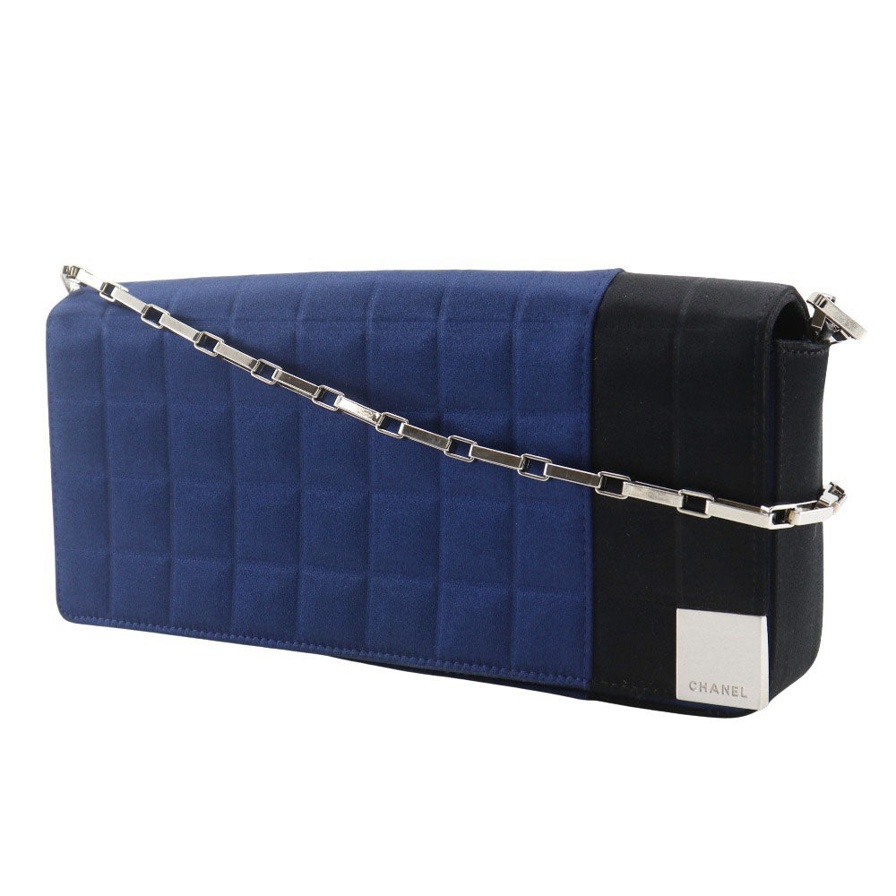 CHANEL Shoulder Bag A17829 Satin Blue ChainShoulder Chocolate bar