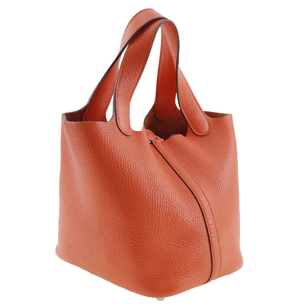 HERMES Handbag Taurillon Clemence Orange / Silver Metal Picotan Lock PM Women