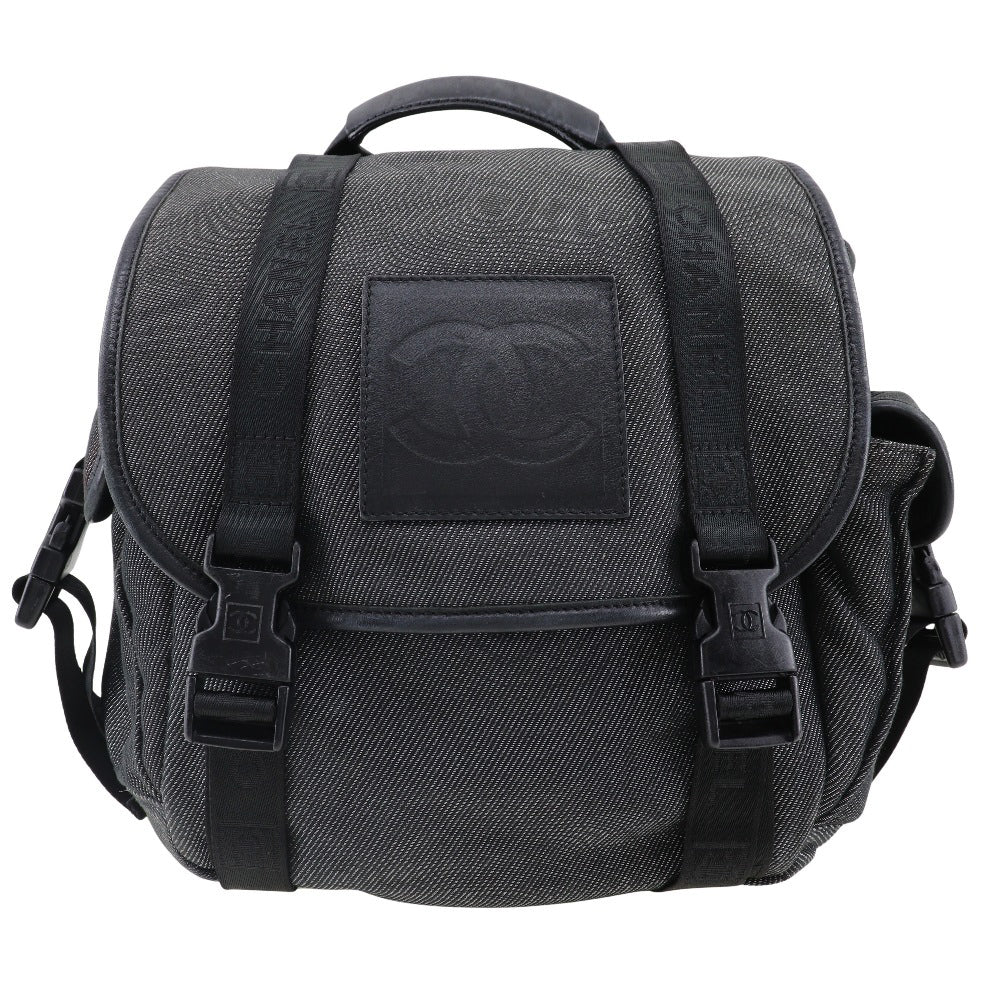 CHANEL Backpack canvas Black Silver Sports line Backpack