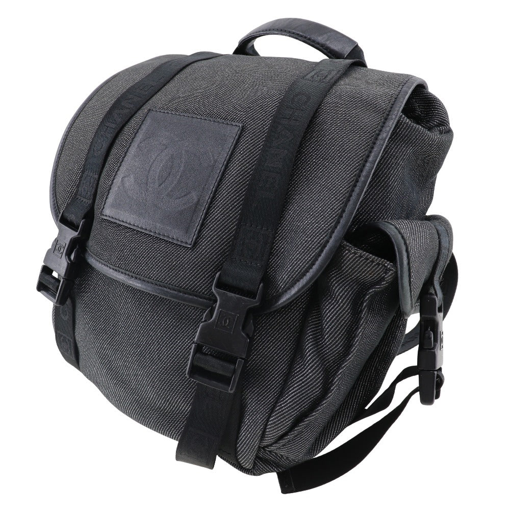 CHANEL Backpack canvas Black Silver Sports line Backpack
