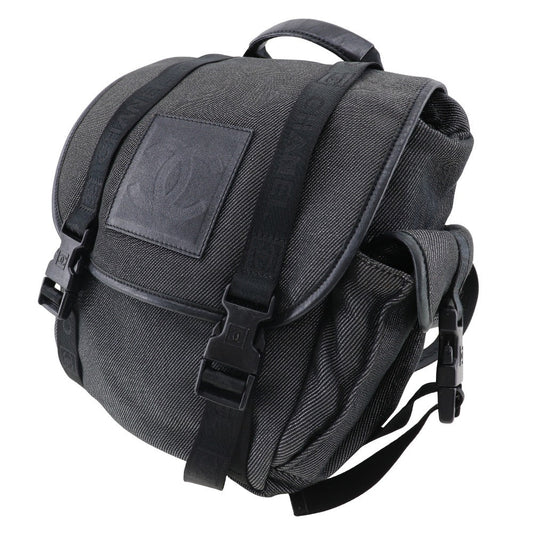 CHANEL Backpack canvas Black Silver Sports line Backpack