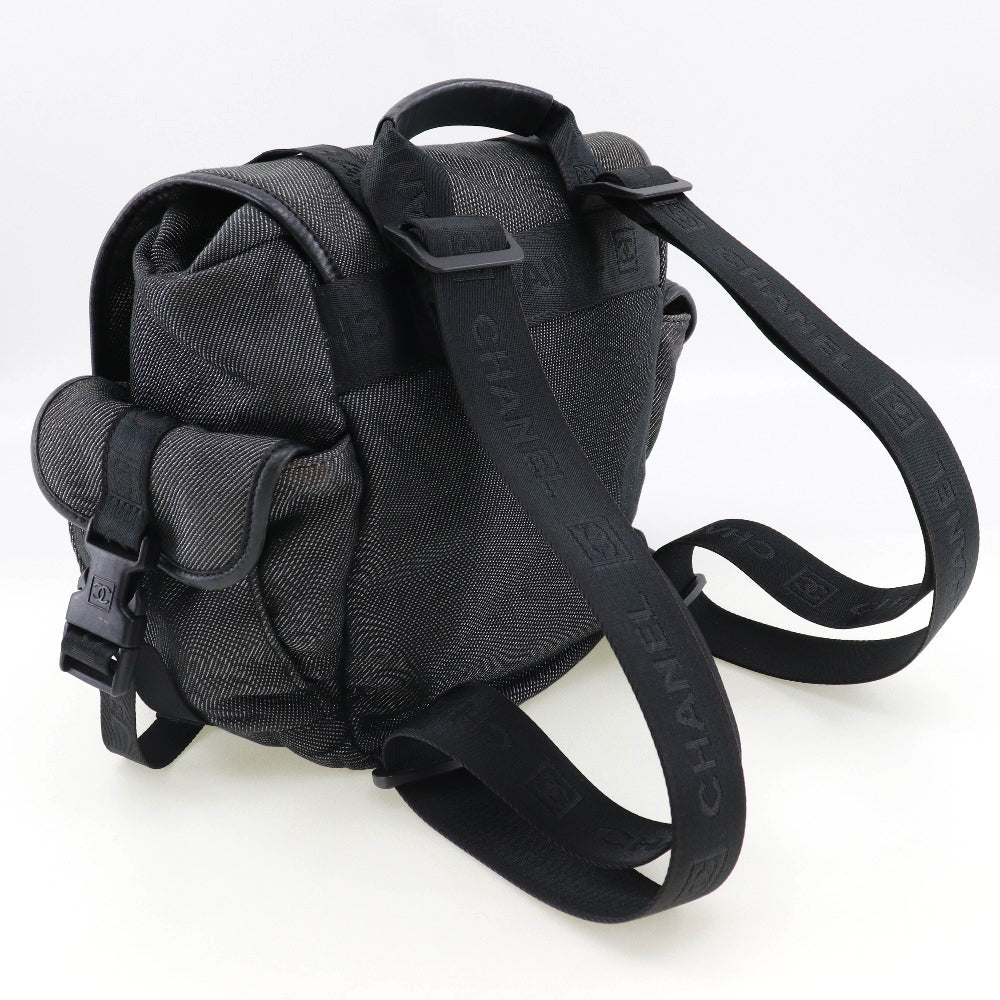 CHANEL Backpack canvas Black Silver Sports line Backpack