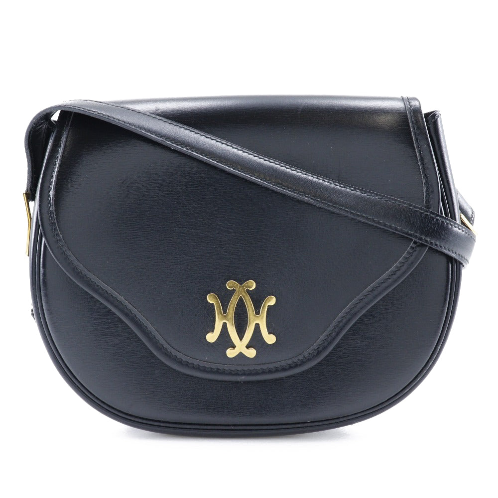 HERMES Shoulder Bag Calfskin Black/Gold Metal Double H Women