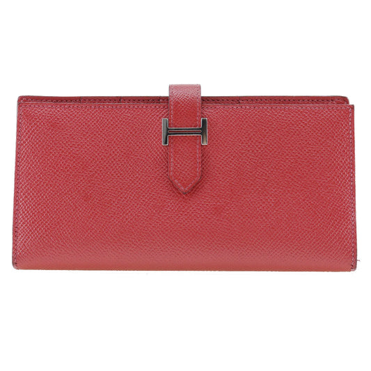 HERMES Long Wallet Purse Epsom Red Beansufla Women
