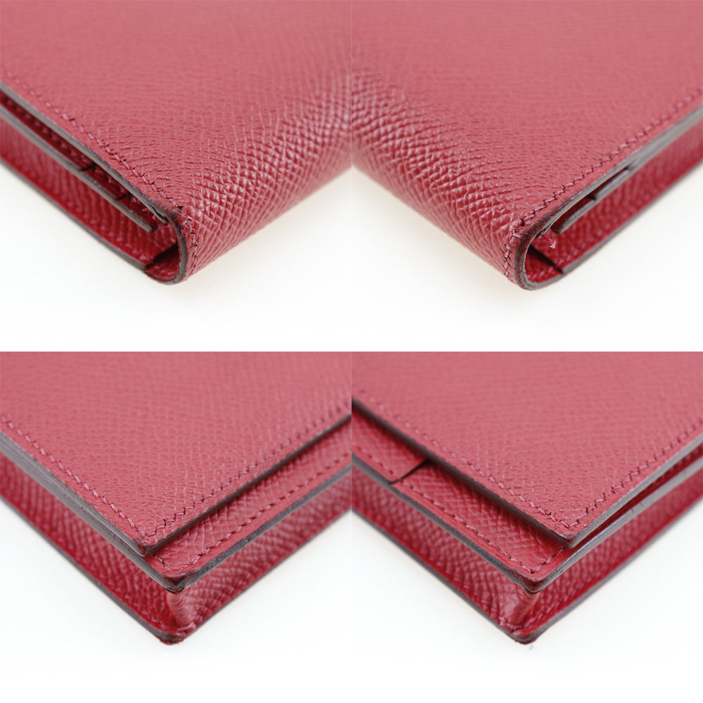 HERMES Long Wallet Purse Epsom Red Beansufla Women