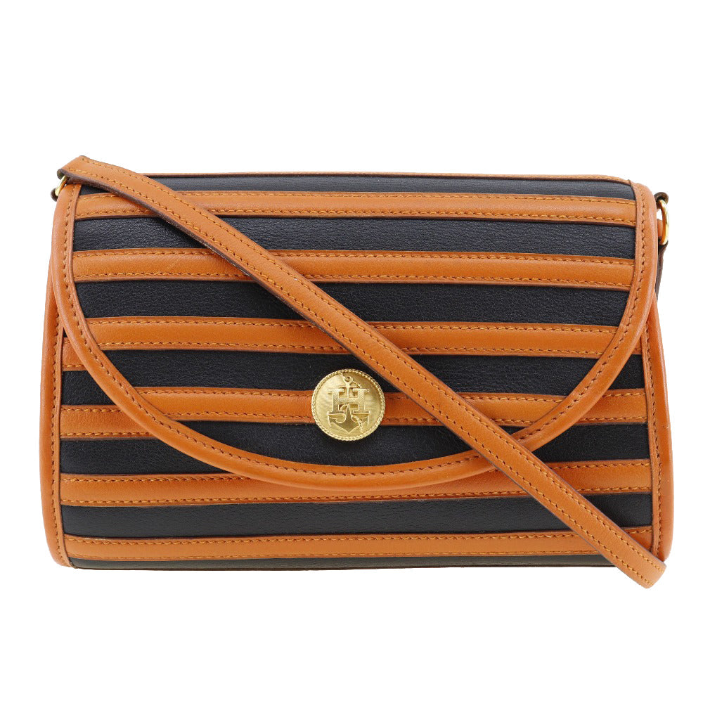 HERMES Shoulder Bag leather Orange / black Women