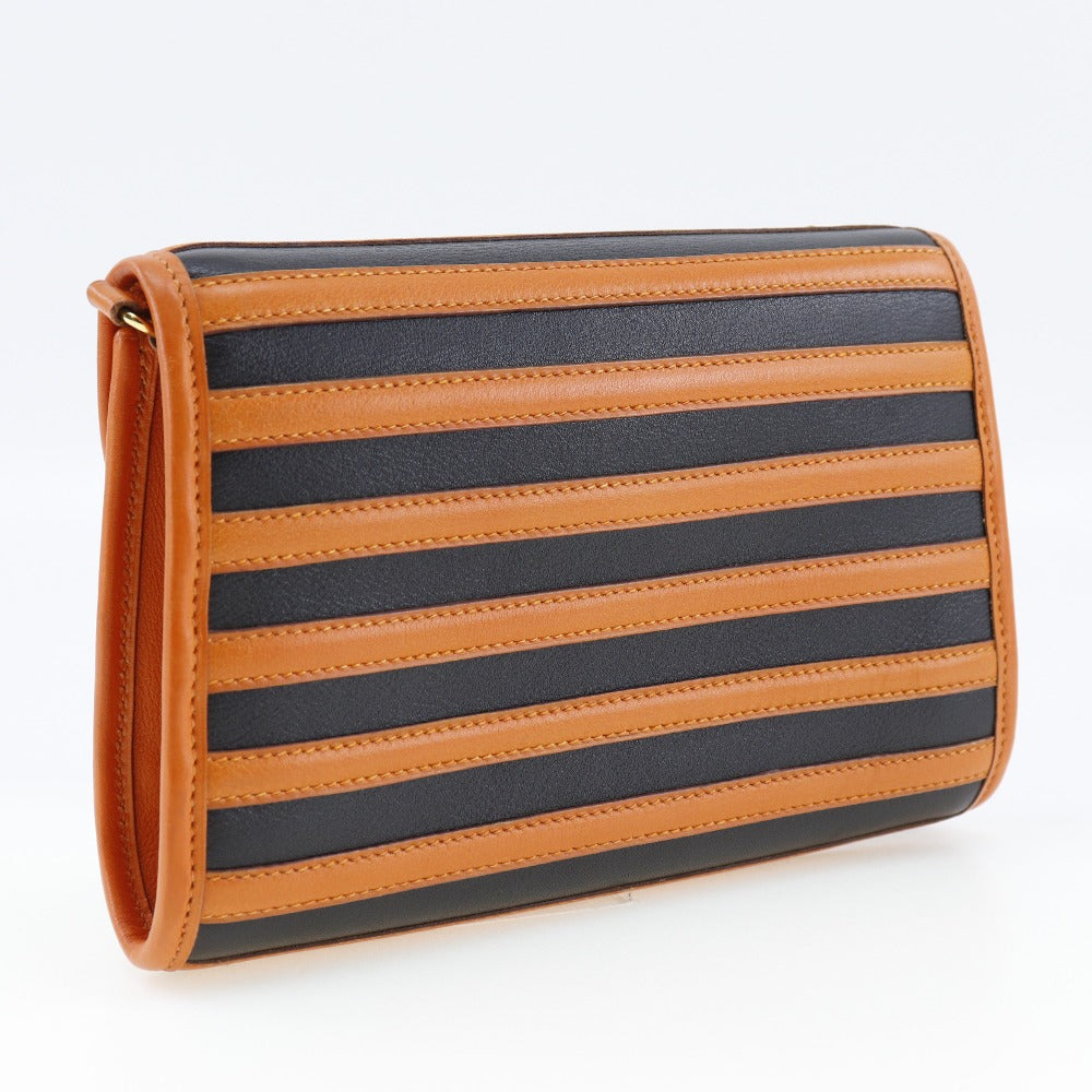 HERMES Shoulder Bag leather Orange / black Women
