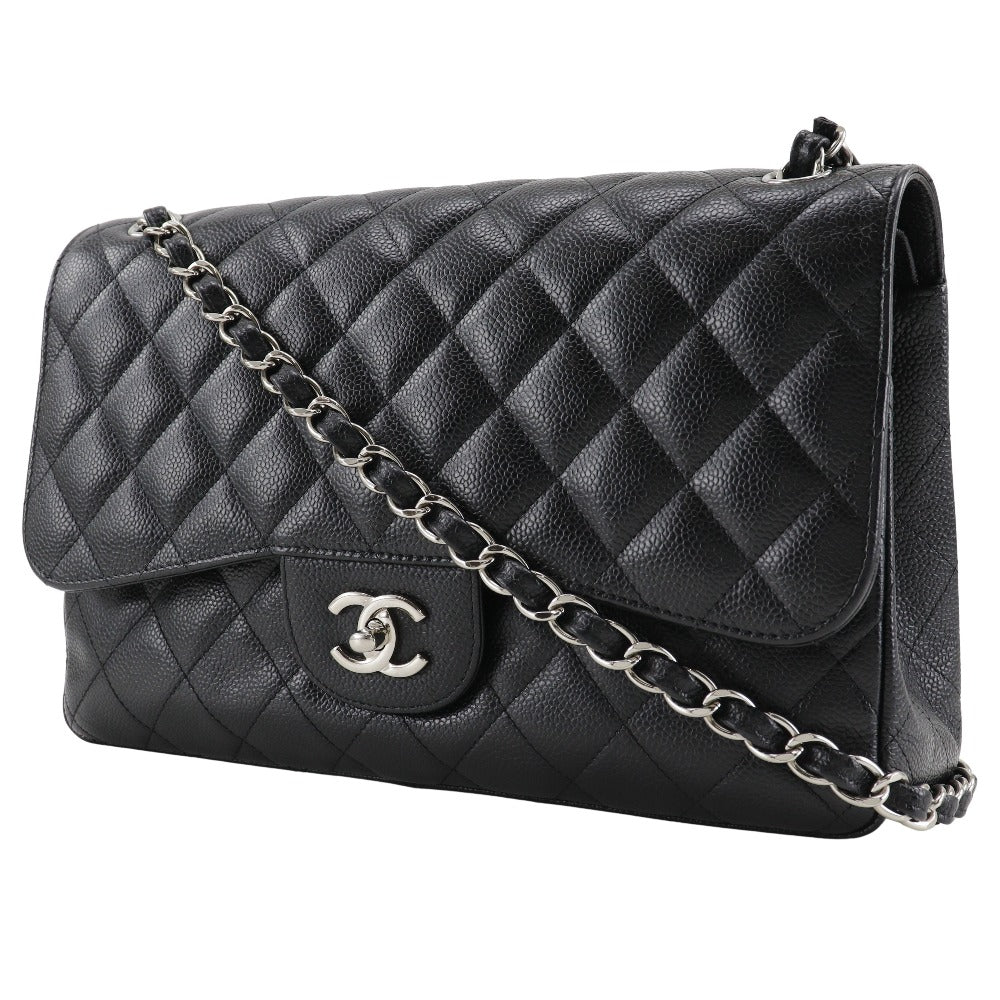 CHANEL Shoulder Bag A58600 Caviar skin black Double flap ChainShoulder Decama Trasse 30 Women
