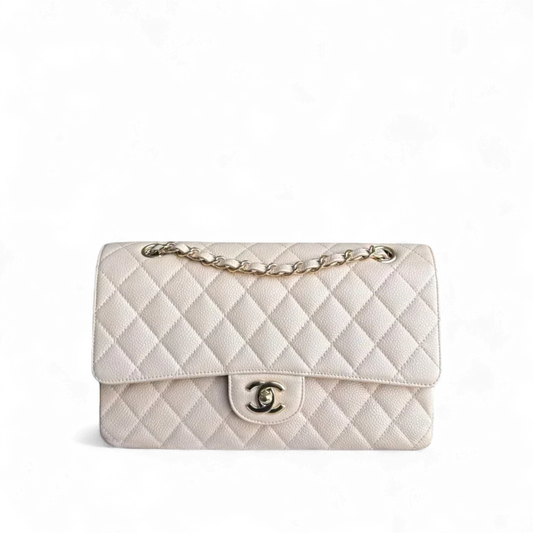 Chanel Classic Flap Medium - Caviar 25CM Quilted Grained Calfskin Beige Gold Hardware Series 14