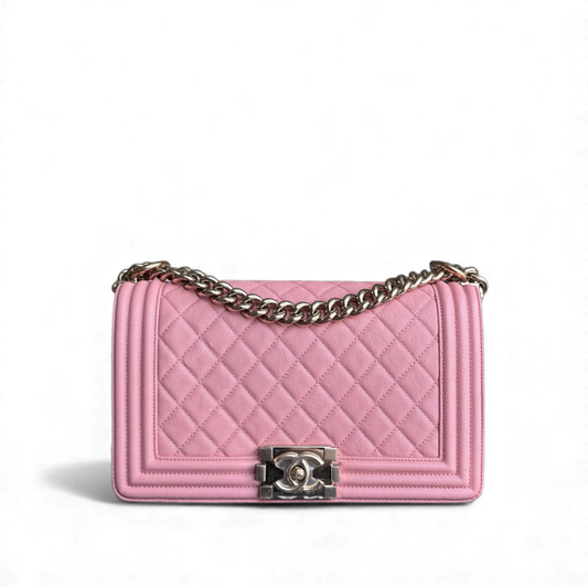 Chanel Boy Medium - Caviar 25CM Quilted Pink Gold Hardware Series 27