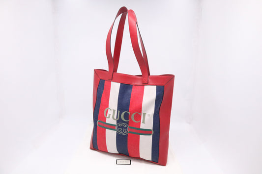 Gucci Sylvie Tote Bag in Red, White and Blue Baiadera Stripes Canvas