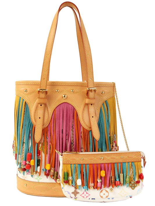 LOUIS VUITTON 2006 Made Multi Color Monogram Bucket Fringe?Blanc/Multi