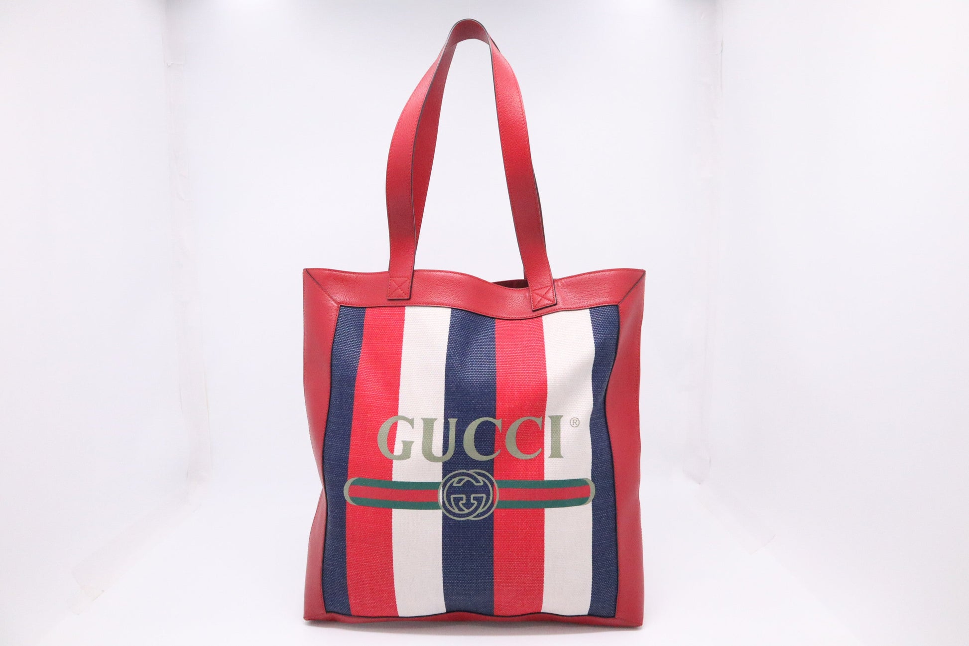 Gucci Sylvie Tote Bag in Red, White and Blue Baiadera Stripes Canvas