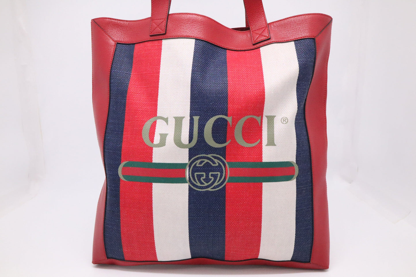 Gucci Sylvie Tote Bag in Red, White and Blue Baiadera Stripes Canvas