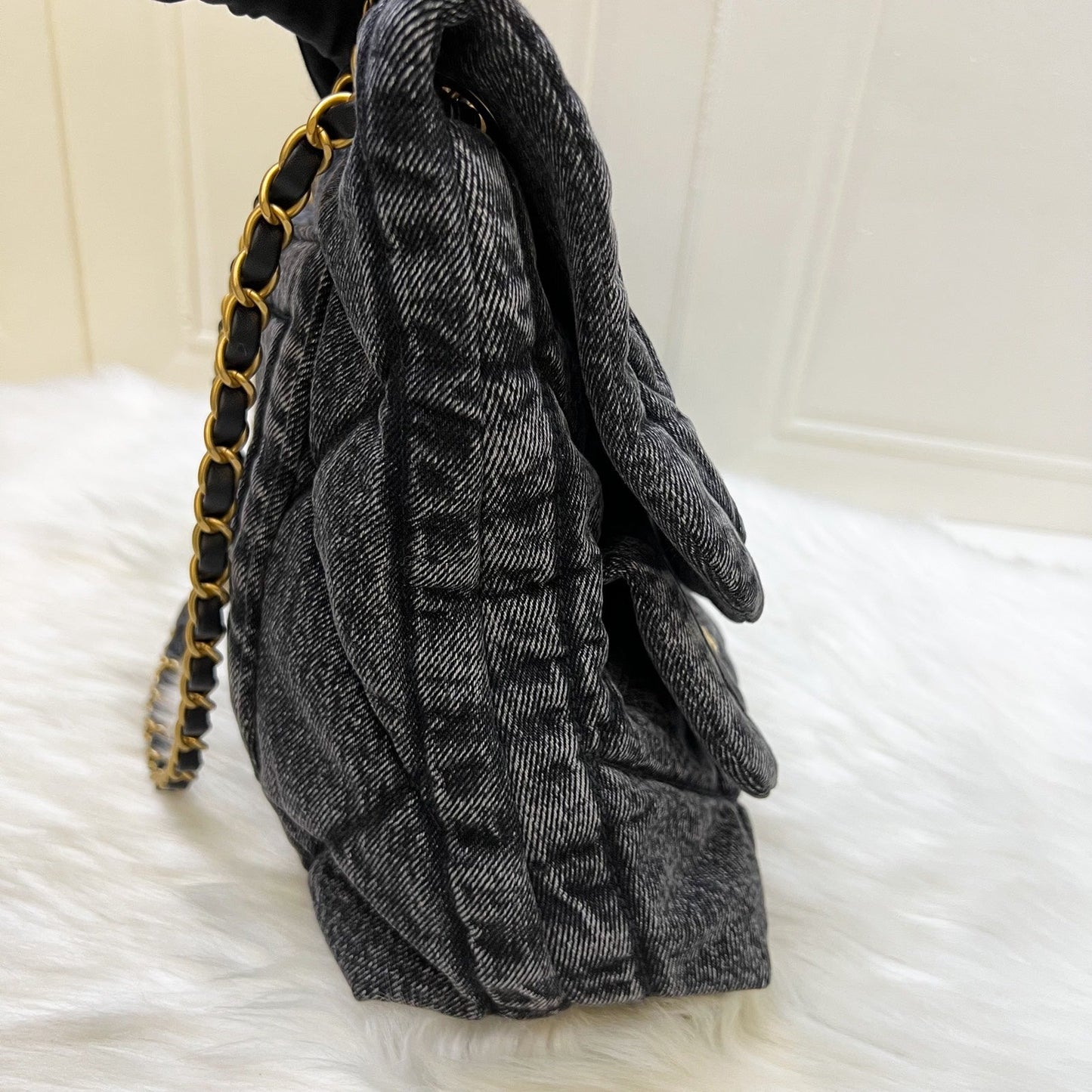 Chanel Maxi Flapbag in Black Washed and AGHW (Model: AS5727)