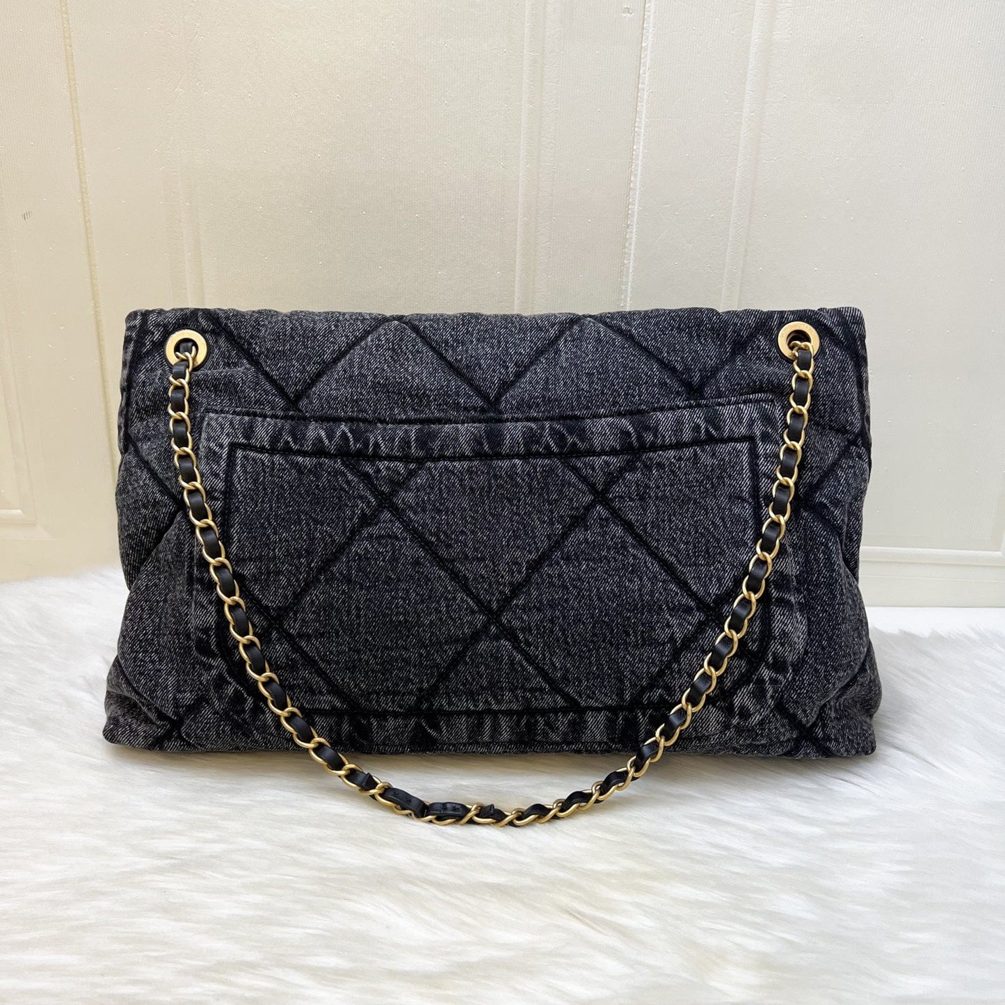 Chanel Maxi Flapbag in Black Washed and AGHW (Model: AS5727)