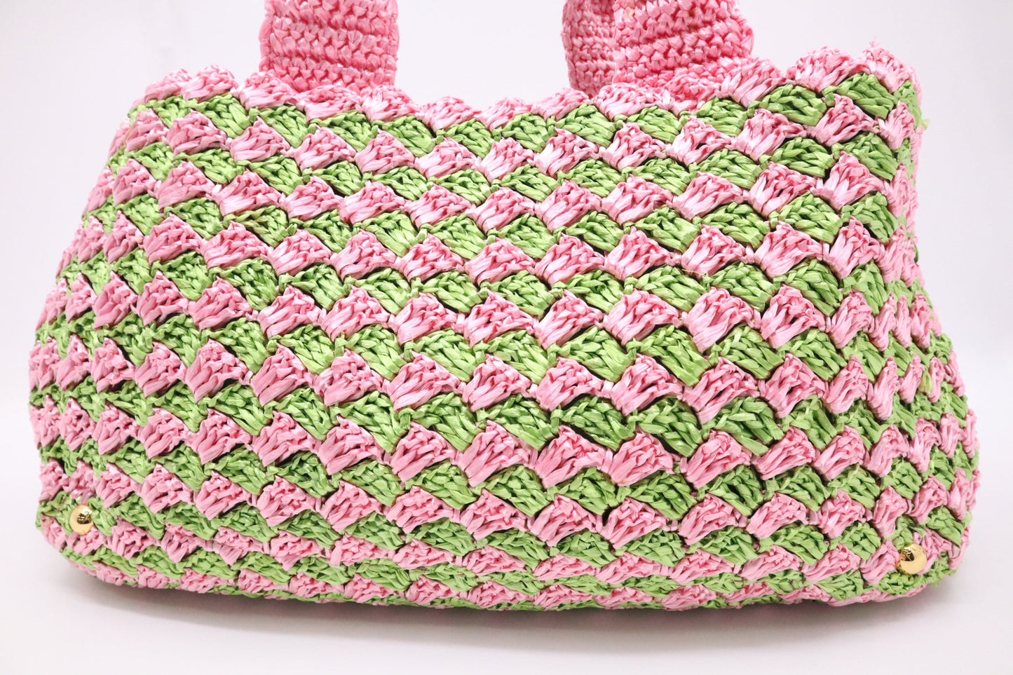 Prada Canapa Tote Large in Pink and Green Raffia Crochet