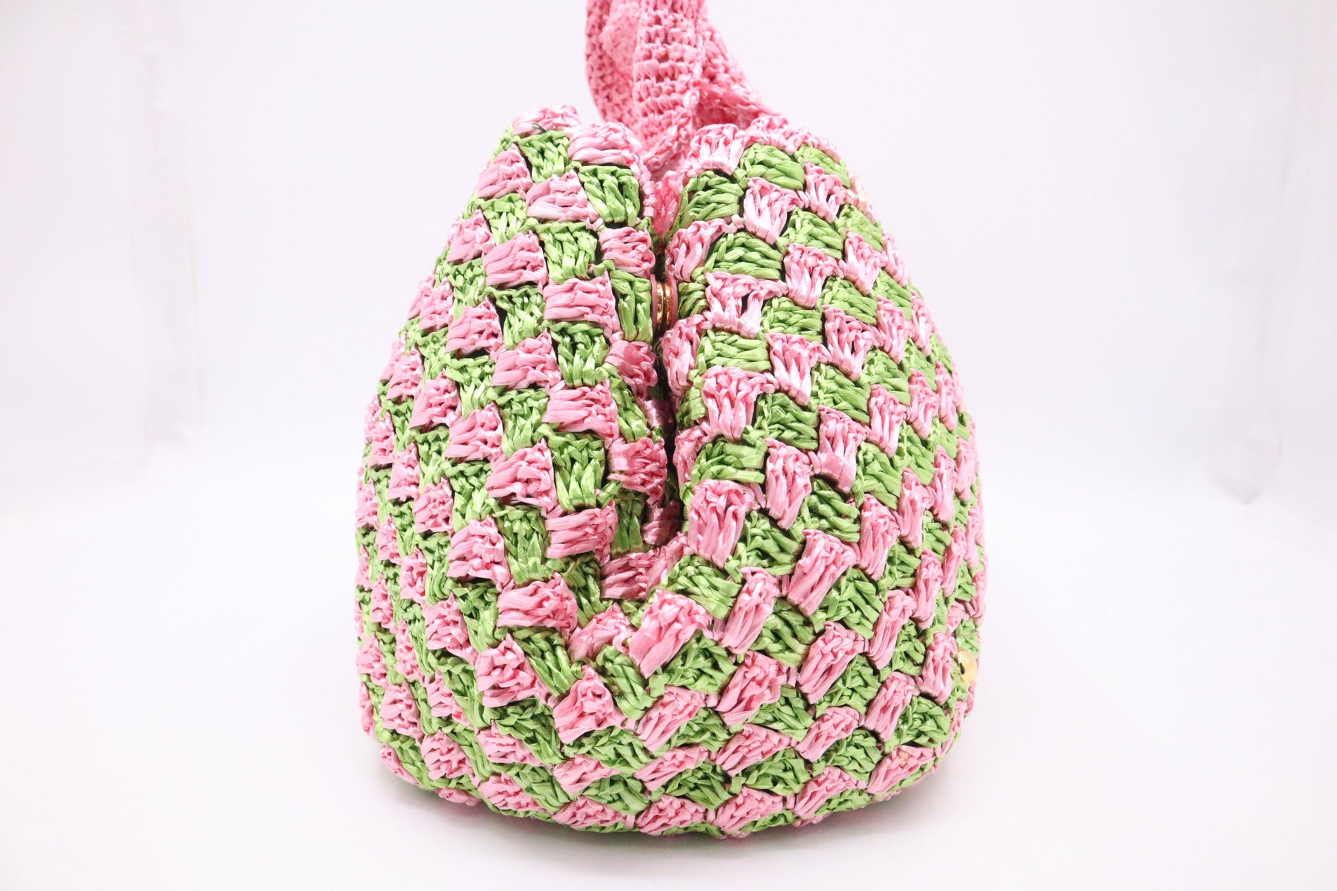 Prada Canapa Tote Large in Pink and Green Raffia Crochet