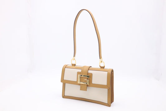 Gucci Shoulder Bag in Cream Canvas with Tan Leather