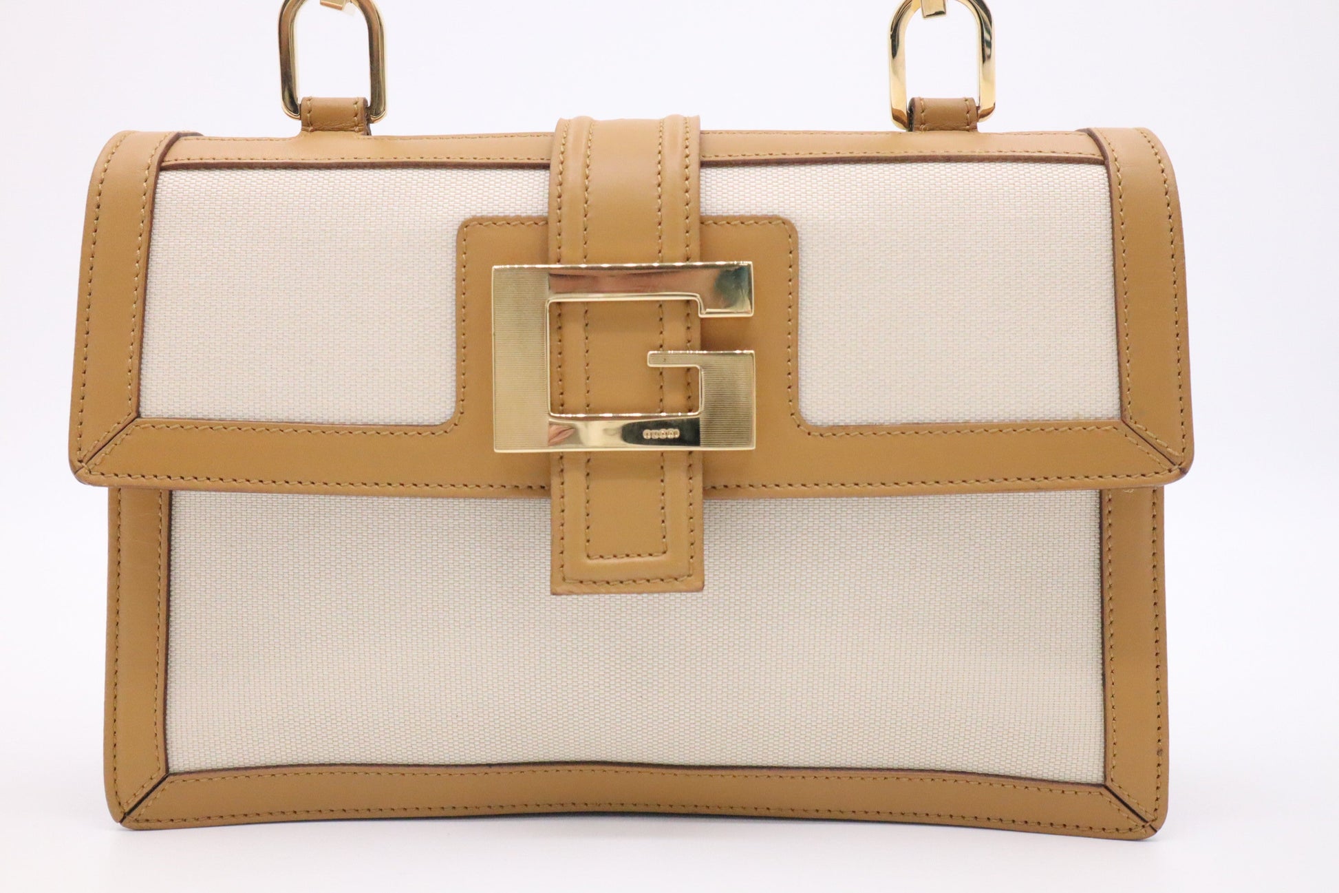 Gucci Shoulder Bag in Cream Canvas with Tan Leather
