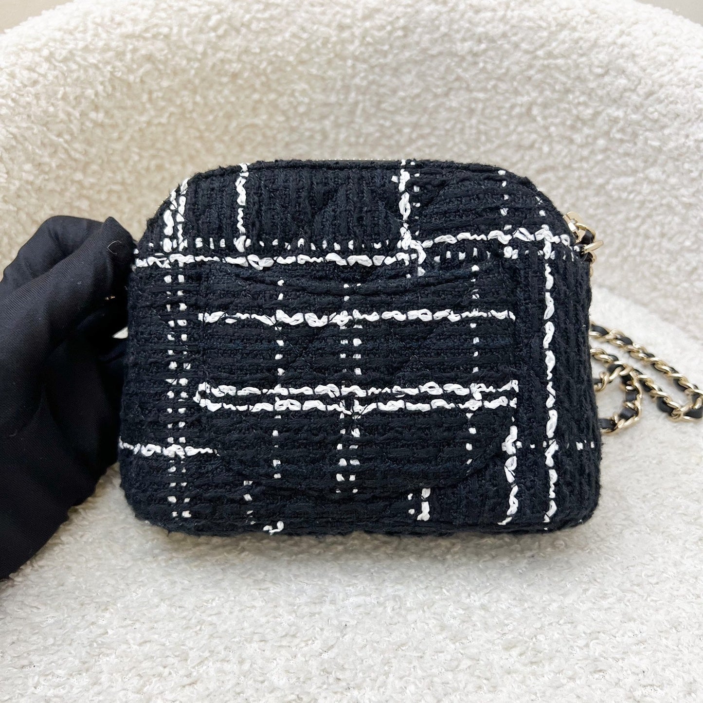 Chanel 24K VIP Gift Mini Bag in Black and White Tweed and LGHW
