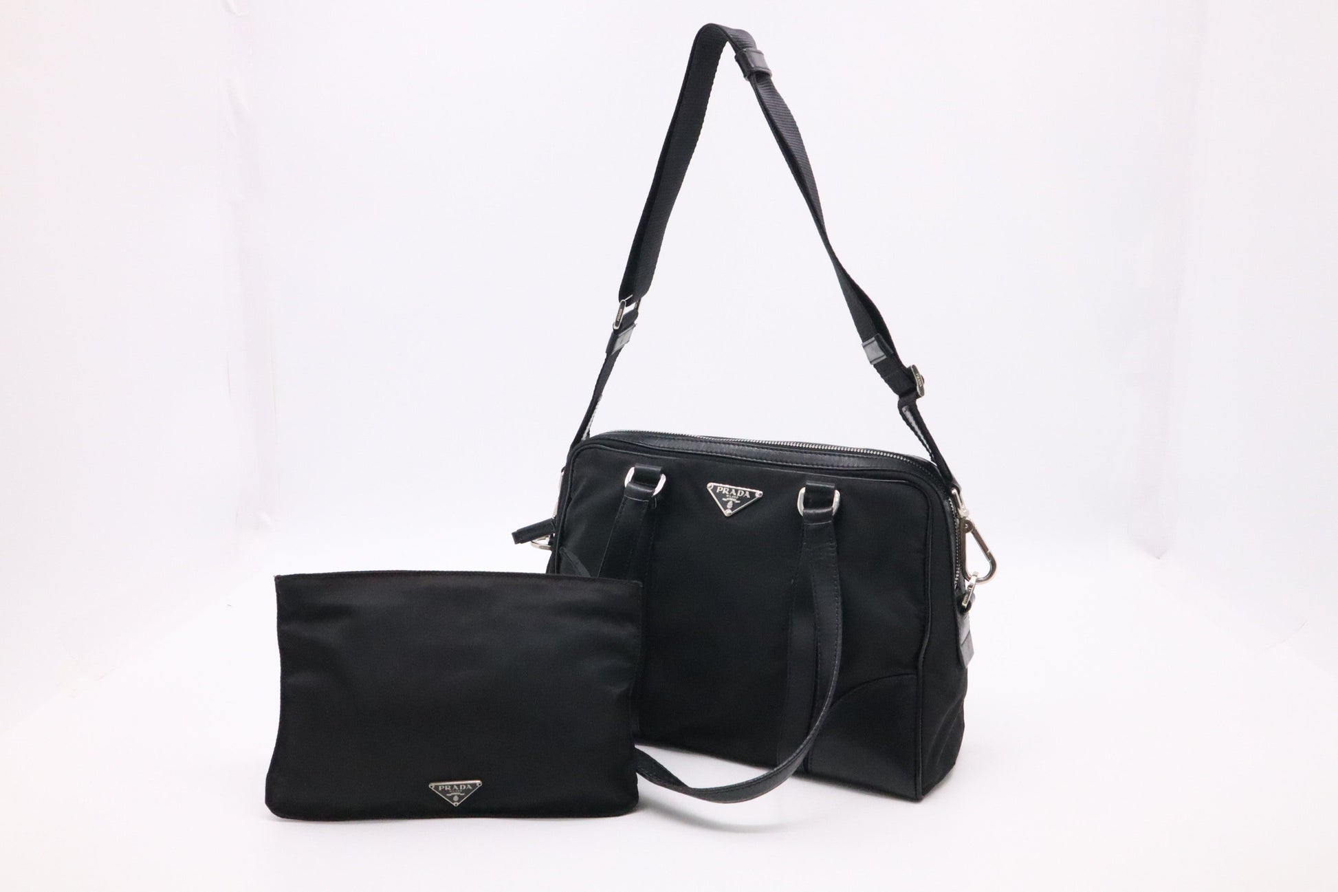 Prada Shoulder Bag in Black Nylon and Leather