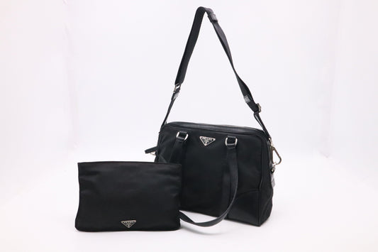 Prada Shoulder Bag in Black Nylon and Leather
