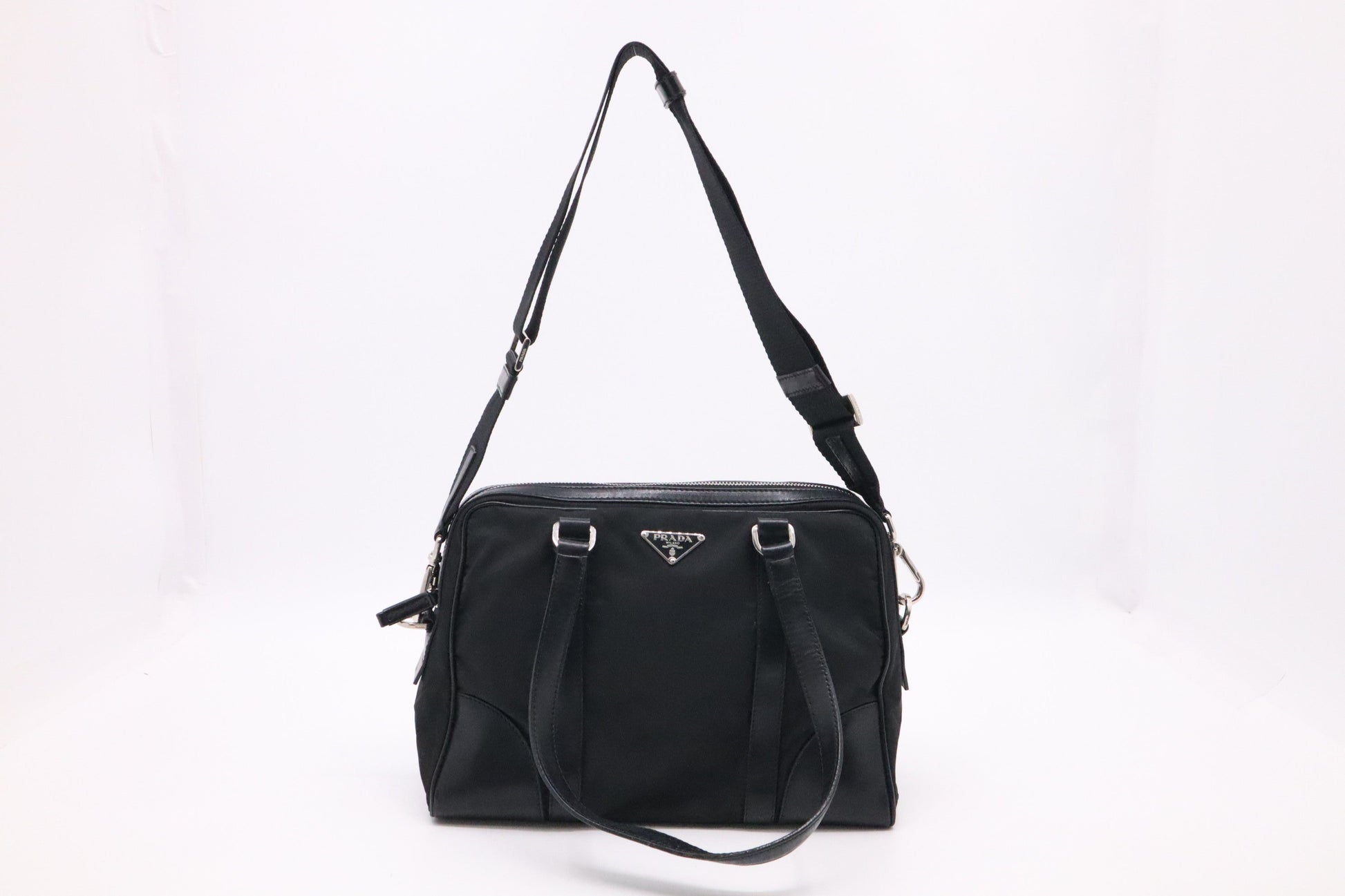 Prada Shoulder Bag in Black Nylon and Leather
