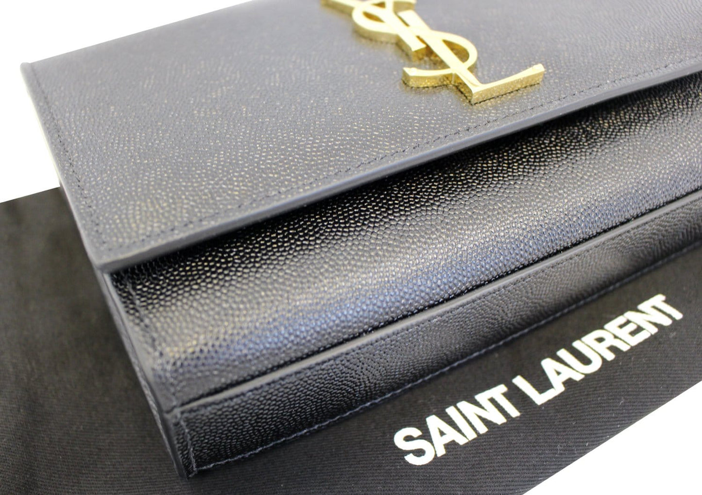 SAINT LAURENT Kate Black Leather Chain Clutch Crossbody Bag