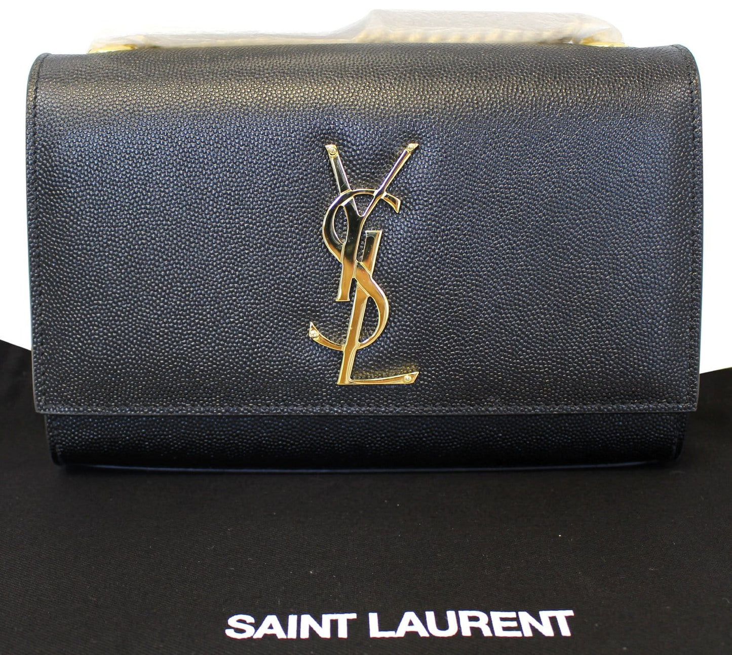 SAINT LAURENT Kate Black Leather Chain Clutch Crossbody Bag