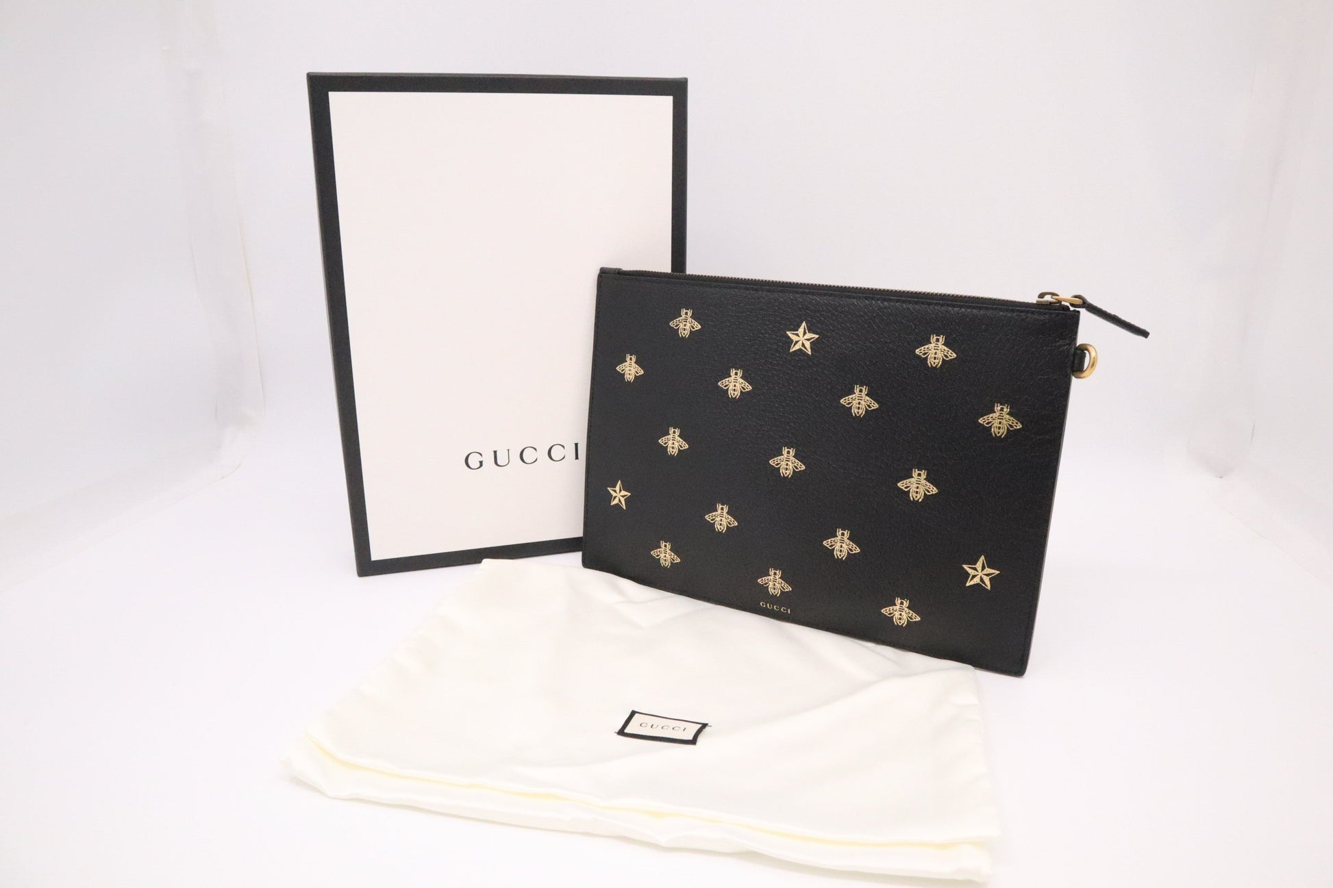 Gucci Bee Clutch in Black Leather