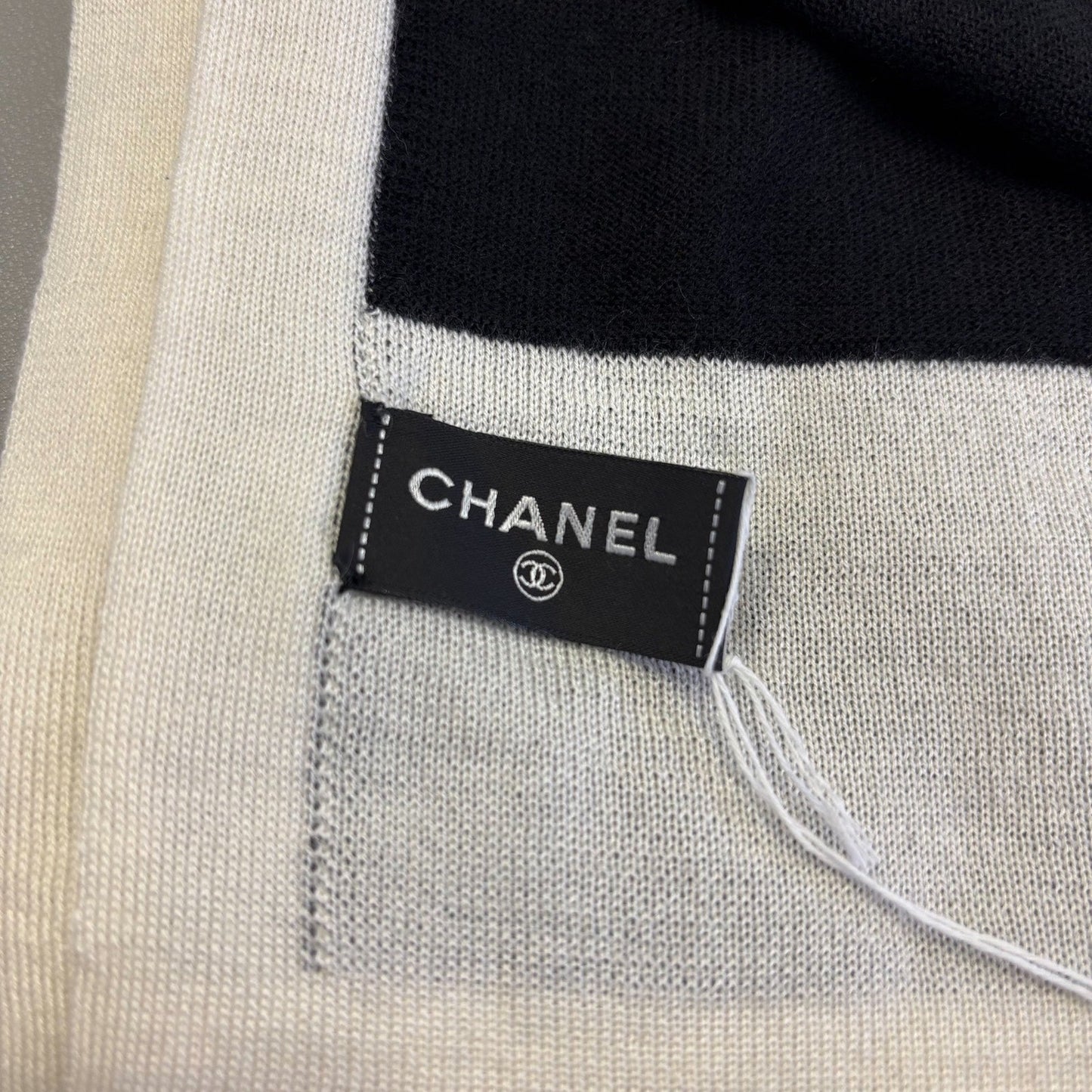 Chanel 4 Piece Travel Set with Pouch, Shawl, Socks and Eye Shield in Black and White Cashmere / Wool / Silk Clutch