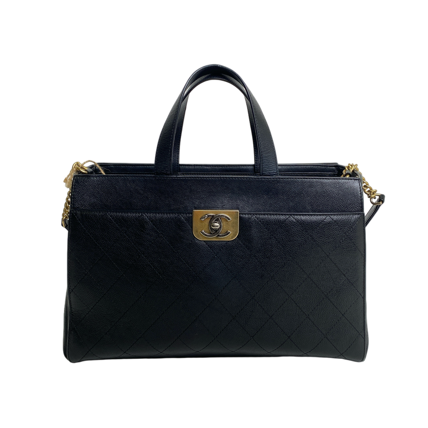 Chanel Black Quilted Caviar Leather Straight Line Tote Bag