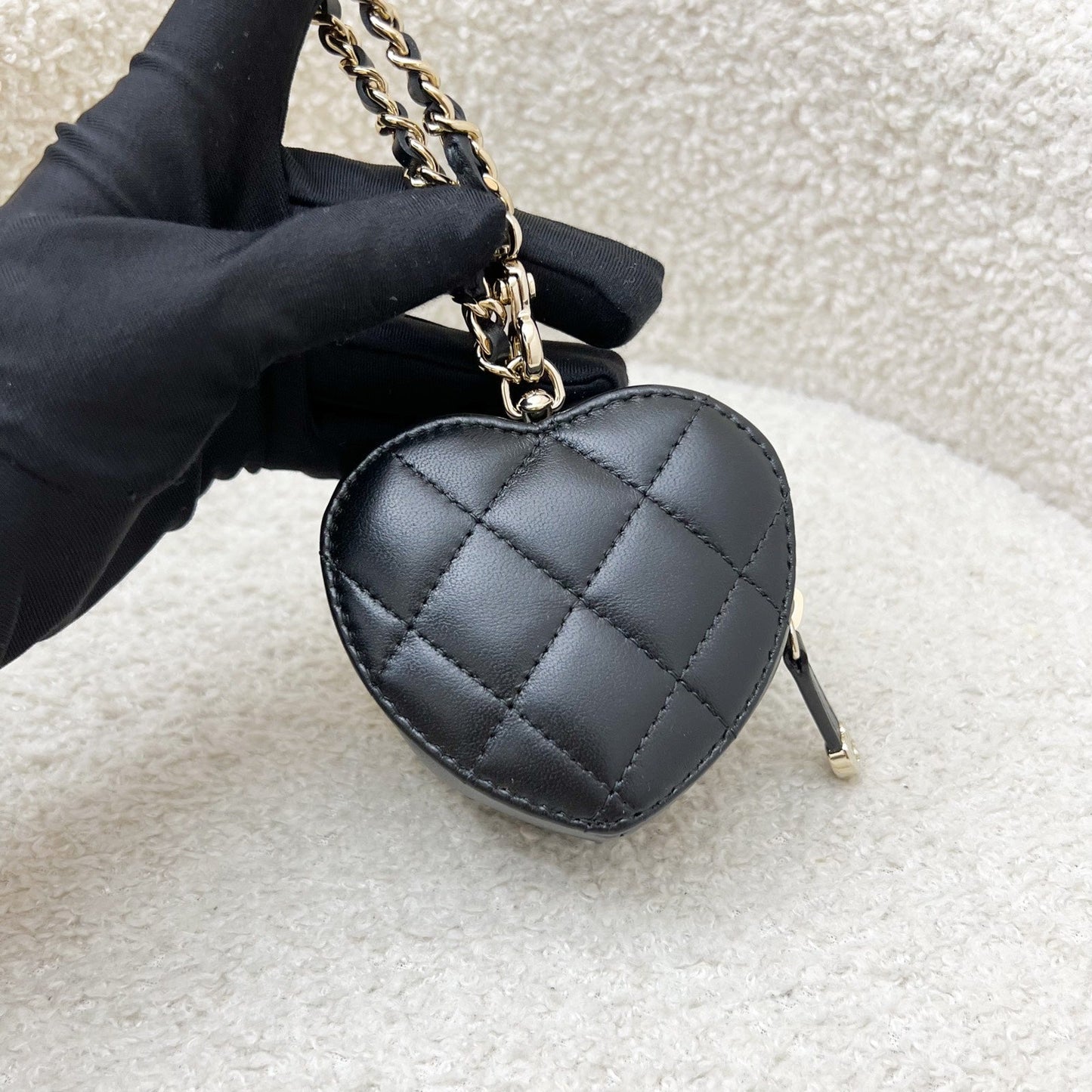 Chanel 25B Mini Heart Bag Charm in Black Lambskin and LGHW (Model: AP4838)
