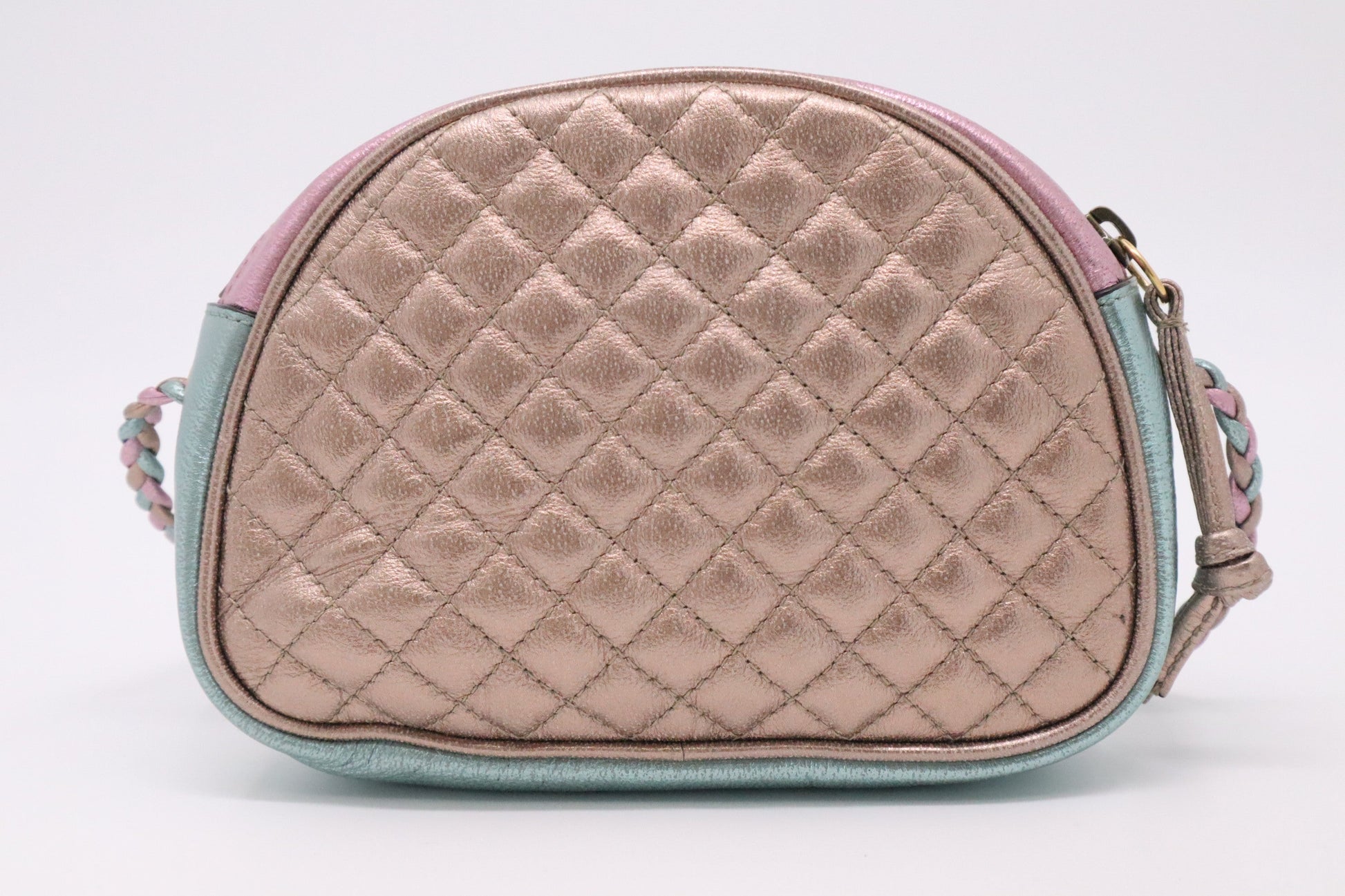 Gucci Mini Trapuntata Zumi Shoulder Bag in Metallic Pink and Blue Leather
