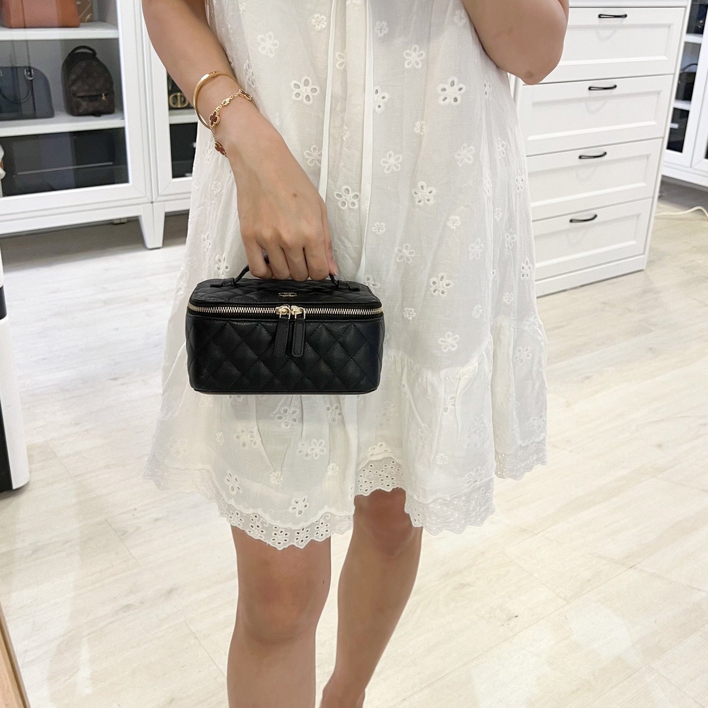Chanel Jewellery Vanity Case with Top Handle in Black Caviar and LGHW Handbag
