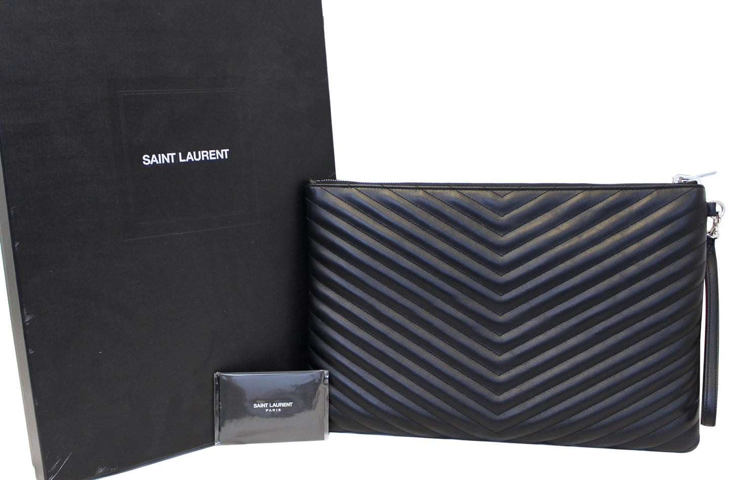SAINT LAURENT Monogram Black Leather Document Holder Clutch