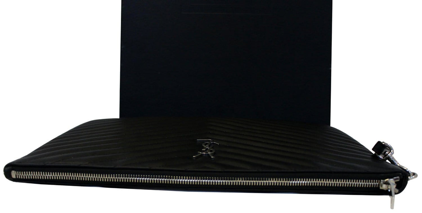 SAINT LAURENT Monogram Black Leather Document Holder Clutch