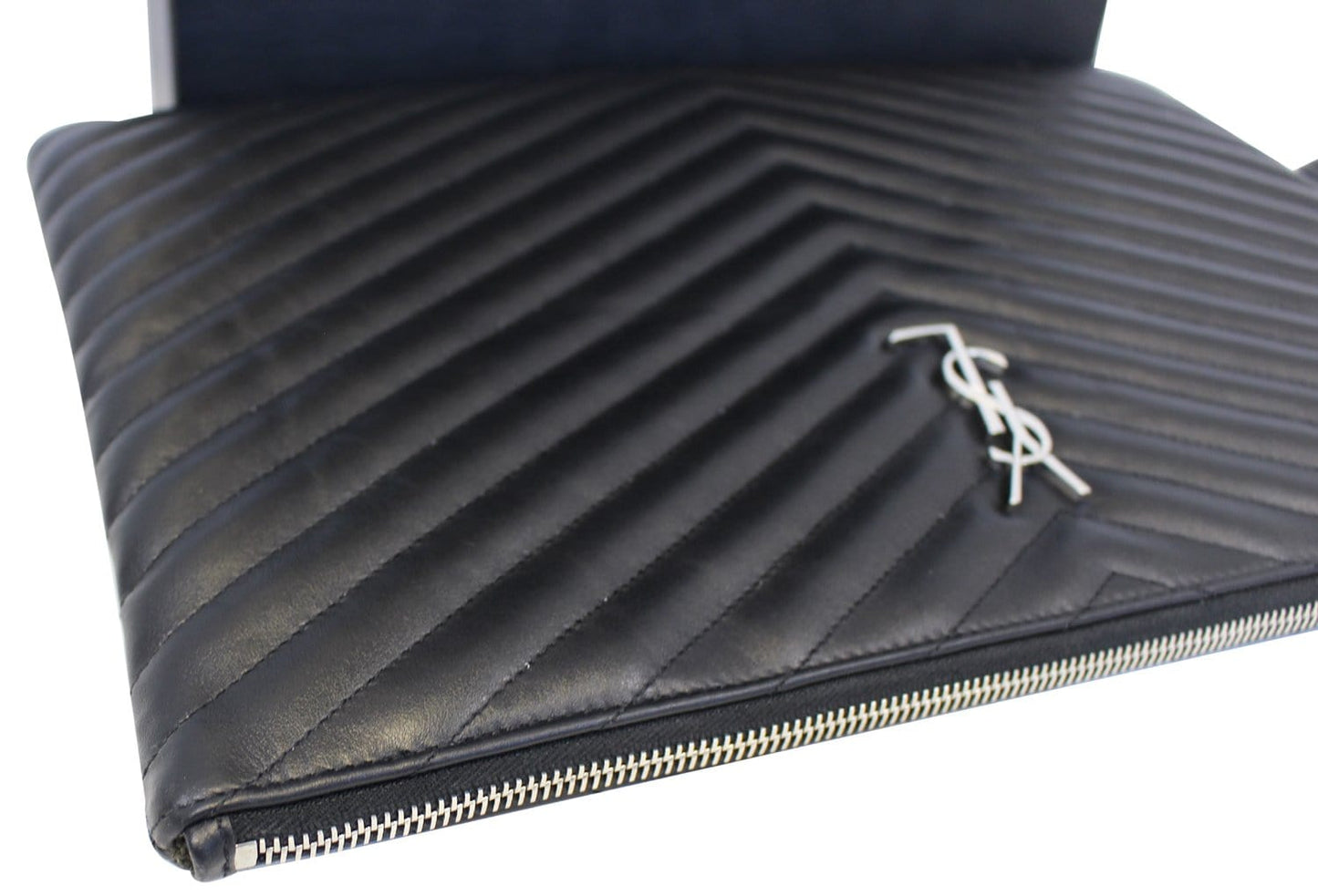 SAINT LAURENT Monogram Black Leather Document Holder Clutch