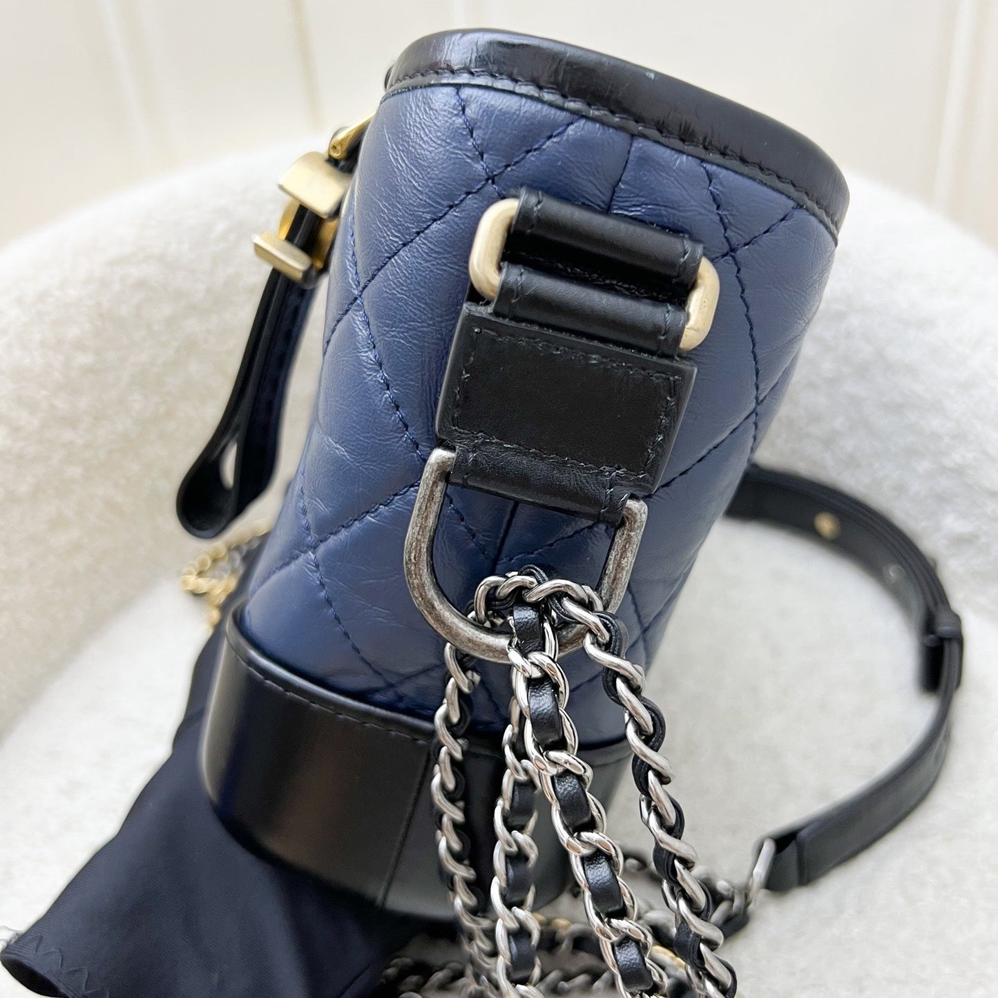 Chanel Small Gabrielle Hobo in Navy Distressed Calfskin, Black Base and 3 Tone HW (Model: A91810) Shoulder Bag