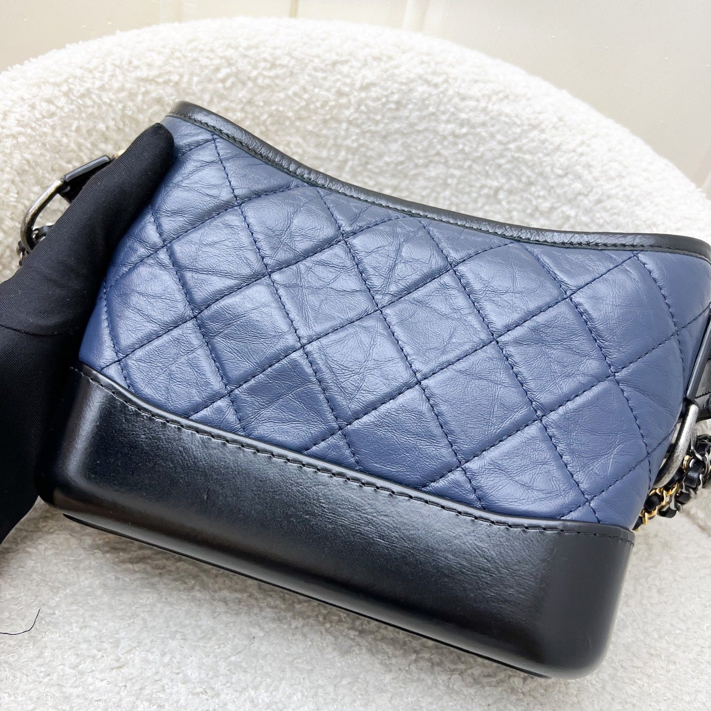 Chanel Small Gabrielle Hobo in Navy Distressed Calfskin, Black Base and 3 Tone HW (Model: A91810) Shoulder Bag