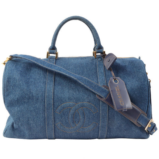 Chanel Around 1997 Made Cc Mark Stitch Charm 2Way Boston Bag Indigo