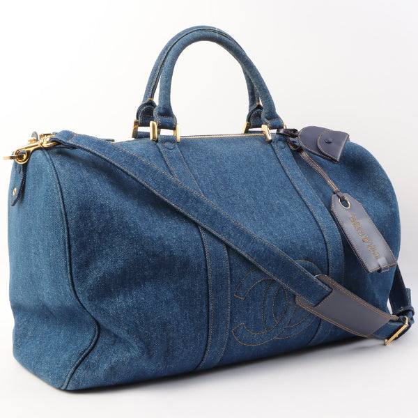 Chanel Around 1997 Made Cc Mark Stitch Charm 2Way Boston Bag Indigo