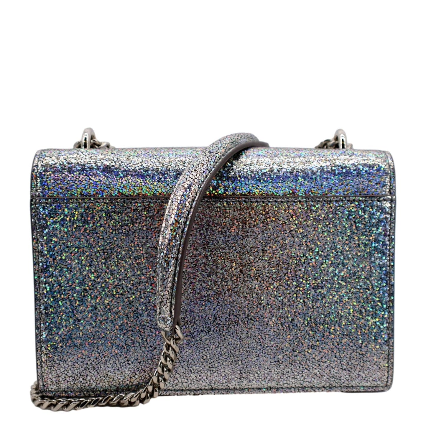 SAINT LAURENT Sunset Crackled Metallic Leather Crossbody Bag Silver